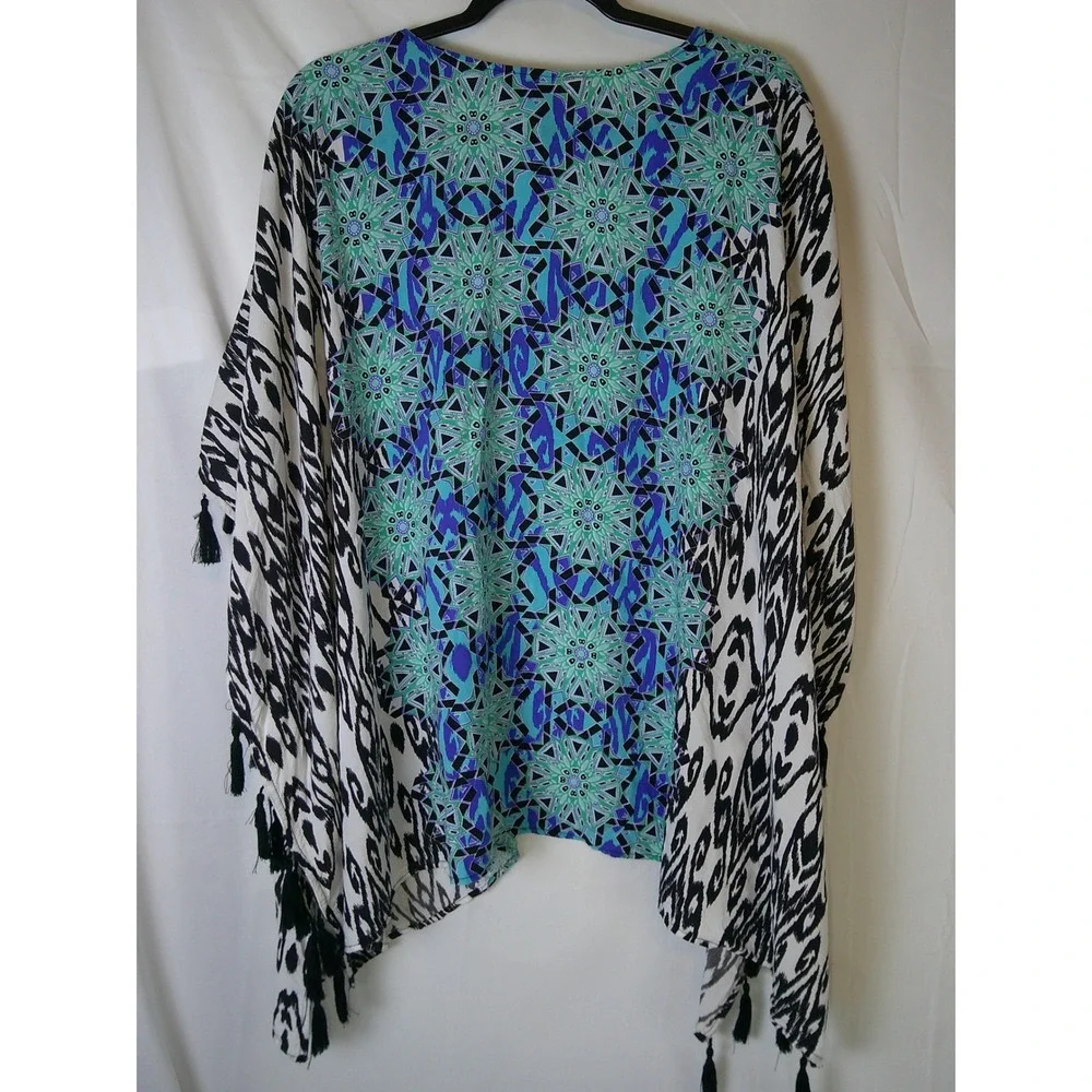 Ruby Rd Woman 2X Geometric Print Tassel Kimono Kaftan Top - Picture 2 of 5